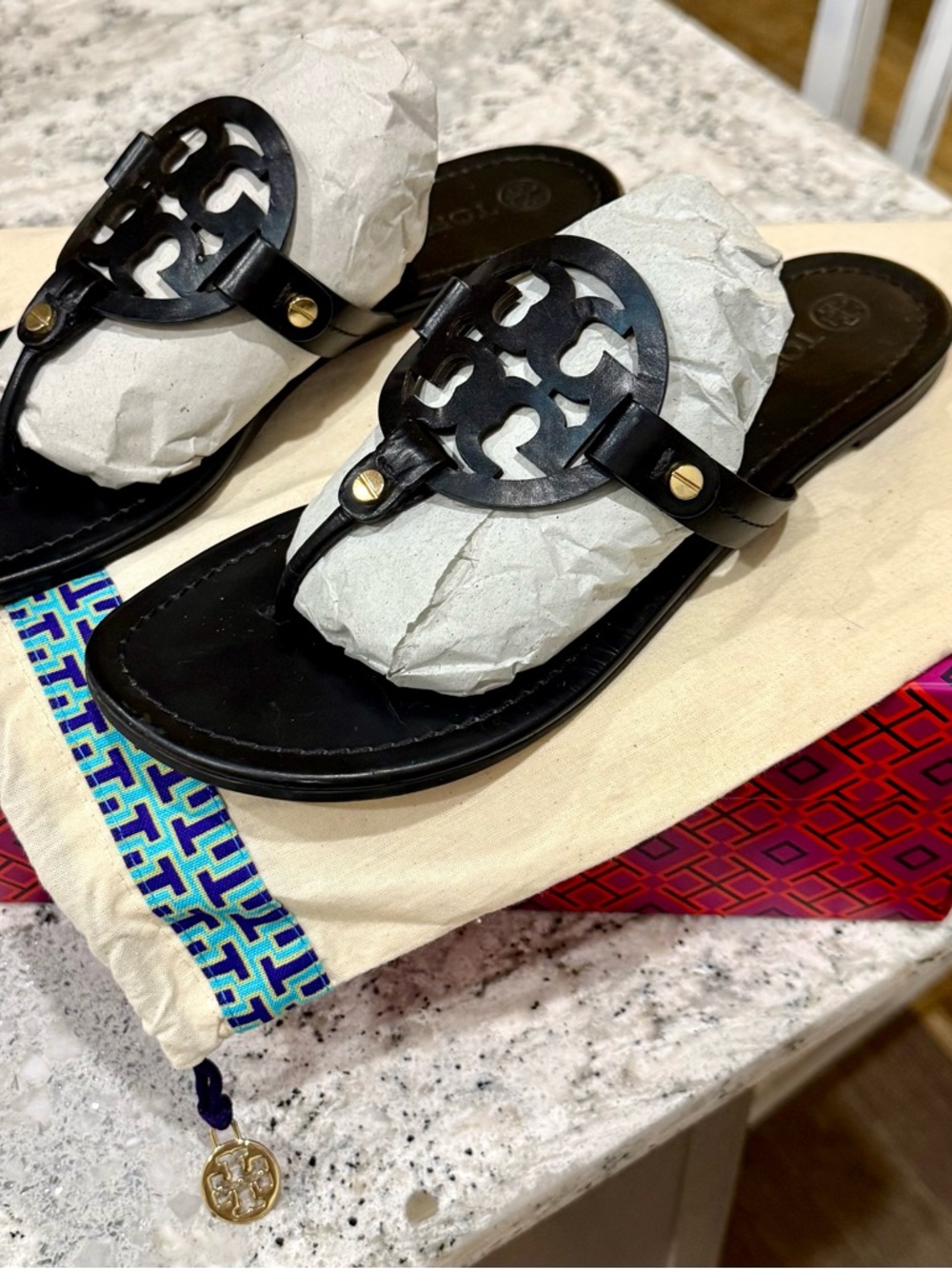 Tory Burch Miller Thong Sandals with Gold Studs